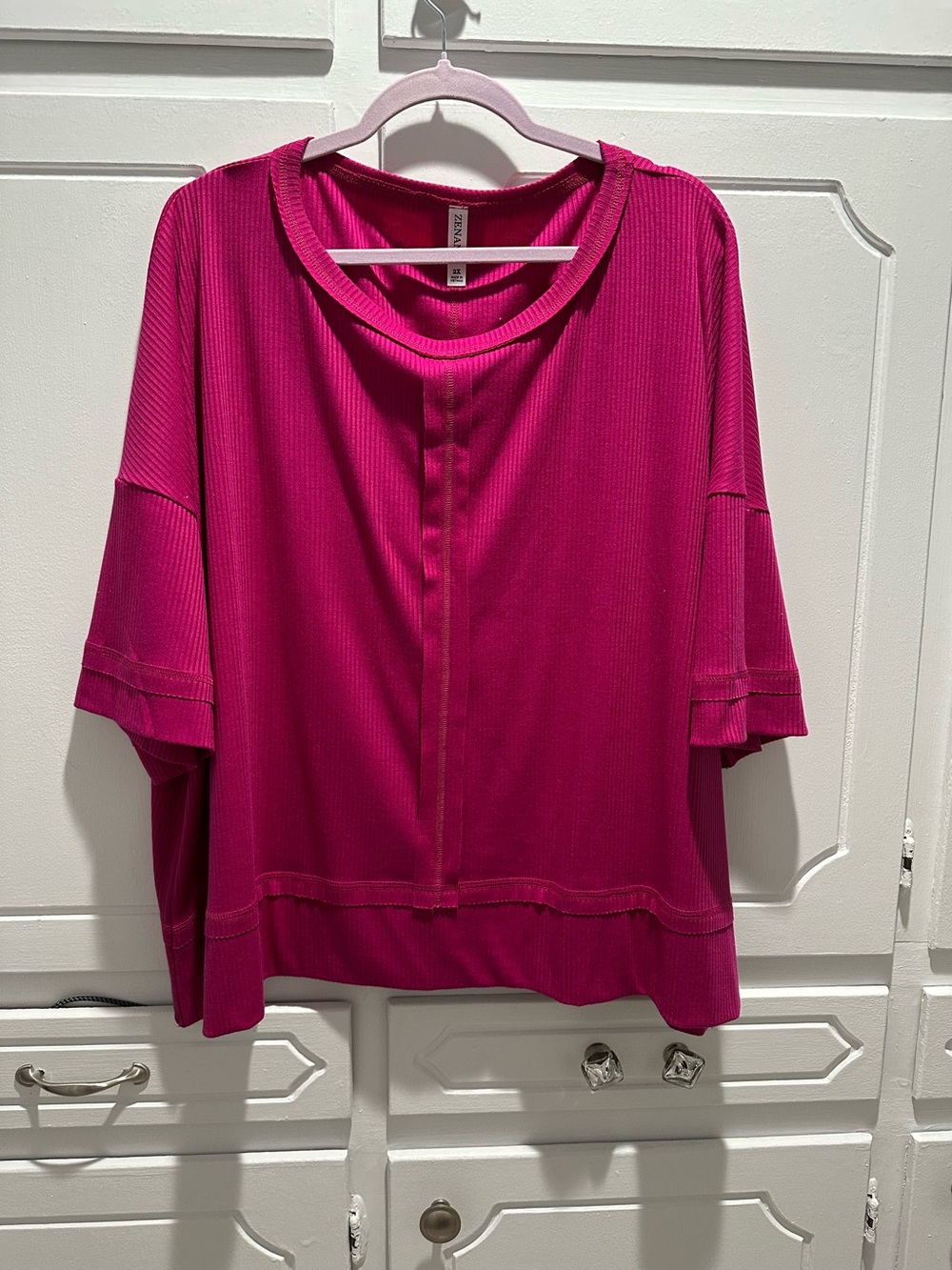 Zenana- Fuchsia Short-Sleeve Ribbed Top